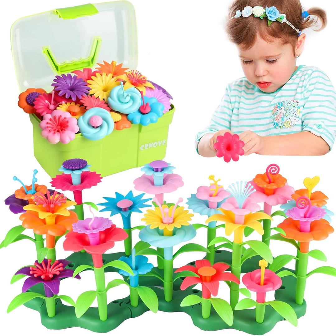 CENOVE Birthday Toys Gifts for 3 4 5 Years Old Toddler Girls Boys, Flower Garden Building Toy STEM Educational Activity Preschool Gift Toys for Kids Age 3+ with Storage Box (Multicolor)