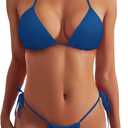 Women Two Piece Thong Bikini Set Sexy Halter Triangle Swimsuit String Brazilian Bathing Suits (Large, Cobalt)