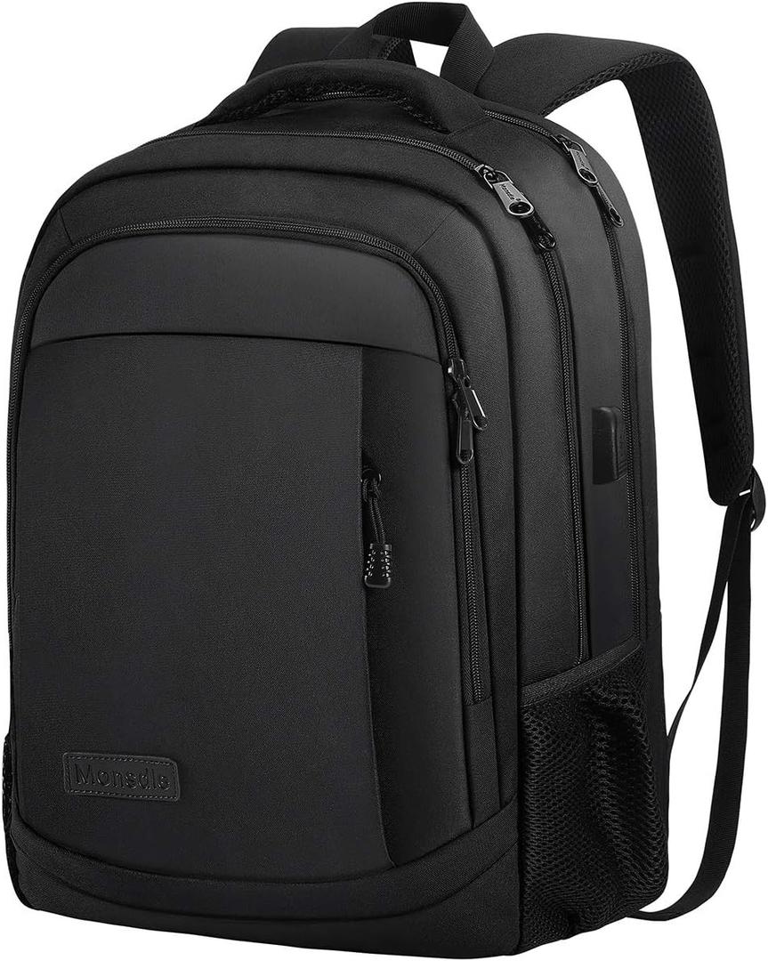 Monsdle Travel Laptop Backpack Anti Theft Backpacks with USB Charging Port, Travel Business Work Bag 15.6 Inch College Computer Bag for Men Women, Black | USB Charging Port, College Computer Bag