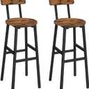 MAHANCRIS Bar Stools, Set of 2 Round Bar Chairs, 28 Inches BarStools with Back, Breakfast Bar Chairs with Footrest, Counter Bar Stools, for Dining Room, Kitchen, Bar, Rustic Brown BAHR27701
