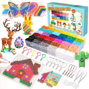 Meland Fuse Beads Kit - 11,000 pcs 36 Color Beads for Craft for Girls Age 5-12 Year Old,5MM Melty Beads Set Including 5 Pegboards, Ironing Paper & Chain Accessories Iron Beads Christmas Birthday Gift