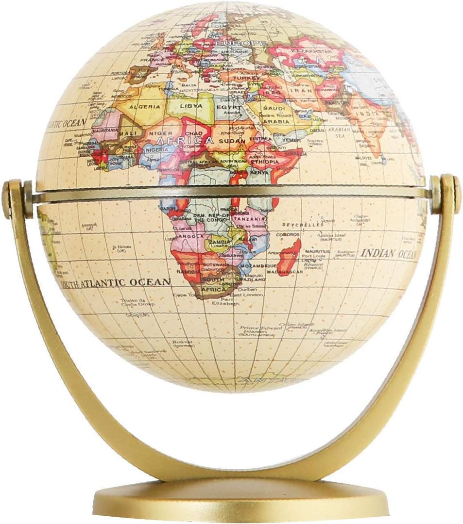 Annova Mini Antique Globe 4-inch / 10 cm - Swivels in All Directions Educational, Decorative, Unique, Small World, Desktop, Vintage (Mini Globe 4")