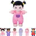 OUOZZZ 10" Soft Baby Doll for Girls - First Baby Doll Plush Rag Doll Sleeping Cuddle Buddy Pink Straps Black Hair Asian Doll Toy for Kids (B-bandeau Pants)