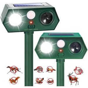2Pack Solar Ultrasonic Animal Repellent Outdoor Cat Solar Animal Repeller with Motion Sensor&LED Flashlight Deer Repellent Devices to Scare Raccon Fox Rabbit Squirrel Skunk Repellent for Yard