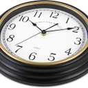 Bernhard Products Decorative Black Wall Clock 12 Inch Silent Non Ticking Battery Operated Vintage Elegant Retro Clocks for Living Room Decor, Kitchen Office Dining Room Bedroom School Classroom