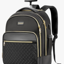 Small Rolling Backpack for Women, Lightweight Travel Backpack with Wheels, Roller Backpack for Adults, Water Resistant Rolling Laptop Bag, Wheeled Underseat Carry On Luggage, Black Gold