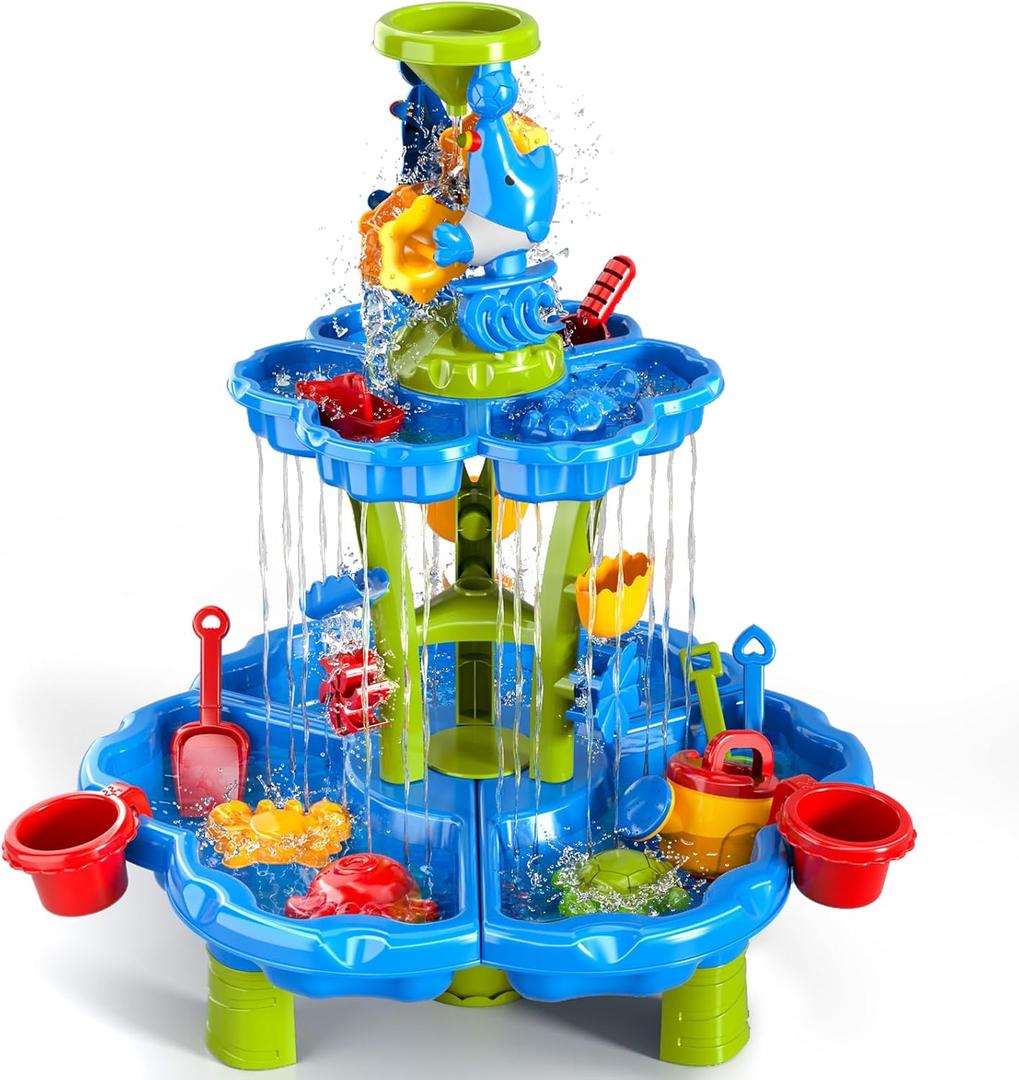 EPPO Kids Toddler Sand & Water Table - 2-Tier, Summer Outdoor Toys for Toddlers 1-3 3-5