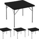 Square Fitted Tablecloth 34x34 Inch-4 Pack Black Elastic Spandex Table Cover-Small Stretch Card Folding Table Cloths Topper Cap for Kitchen Dining Picnic Patio Outdoor Party Tables