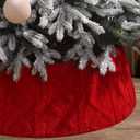 28 Inch Christmas Tree Collar Red Plush Faux Fur with Crossed Diamond Pattern, Soft Boho Xmas Tree Ring Tree Skirt for Christmas Artificial Trees Holiday Party Home Decor