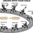JMMD 7 in 1 Tricycle Stroller with Push Handle, Baby Trike with 360 Swivel Seat, Reclining Backrest, All-Terrain Wheels, Dual Brakes, Canopy & Storage, Gift for Kids 18 Months to 5 Years, Gray