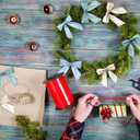 24 Pcs Velvet Christmas Bows for Christmas Tree 4.72" Rustic Crafts Gift Velvet Ribbon Twist Tie Bows for Xmas Wreaths Garland Gift Wrapping Wedding Decor(Peacock Blue,White,Blue)