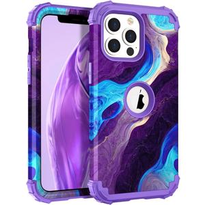 Hocase Heavy Duty Case for iPhone 13 Pro 6.1"", Blue Purple Marble | Shockproof Protection Soft Silicone Rubber+Hard Plastic Bumpers Hybrid Protective Case for Women & Girls