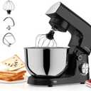 Stand Mixer, Dough Mixer, Cake Mixer, Kitchen Mixer with Bowl SS 5.5 QT, Copper Motor, Standing Mixer with Beater, Dough Hook, SS Egg Whisk (300W Black)