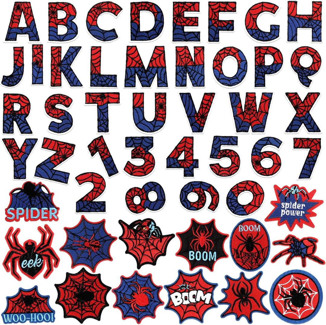 Wavwavw 50 Pcs Themed Iron on Patches Applique with Words Embroidered Sew on Cloth Colorful Multiple Styles Patches for Clothes Hats Backpacks Jackets Accessories Souvenirs Gifts(Spider 1)