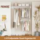 PROWORX 2-4 Ft. Expandable Closet Organizer System Kit, White Custom Metal Wire Shelving, Organization and Storage Shelves Wall Mounted with Hanging Rods