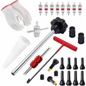 Valve Stem & Core Removal Replacement Tool Kit,Tire Valve Stem Installation Tool without Tire Removal, 2-in-1 Valve Stem Caps & Core Wrench,With 5 TR413/5 TR414, for Cars Motorcycles Lawn Mowers ATVs