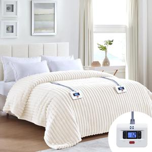 Sealy Electric Blanket Queen 84"*90",Super Cozy Faux Fur to Sherpa Reversible Heated Blanket Queen Size with 10 Heating Levels & 1-12 Hours Auto Off Overheating Protection Machine Washable,Beige