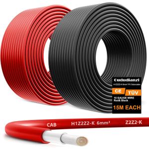 Oududianzi 2x50 Feet Solar Panel Wire, 10AWG Solar Wire Tinned Copper 10 Gauge PV Cable, for Outdoor Automotive RV Solar Panels Boat Marine (50FT Red + 50FT Black)