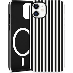 Jusy Compatible with MagSafe Striped Case for iPhone 17 Pro, Cute Aesthetic Striped Magnetic Phone Case, Soft TPU and Hard PC Protective Phone Cover for Women Girls(Matte) - Black