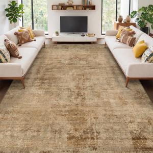 Hazo Haus Farmhouse 8x10 Rugs for Living Room - Brown and Gold Dining Room Area Rugs for Bedroom, Washable, Soft, Lightweight & Stain Resistance, Neutral Dark Vintage Medallion Decor