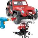 FYD 2in1 Take Apart Jeep Car STEM Learning Assembly Playset with Functional Battery-Powered Drill - Early Childhood Developmental Skills Construction Toy for Boys Kids Aged 3 and up