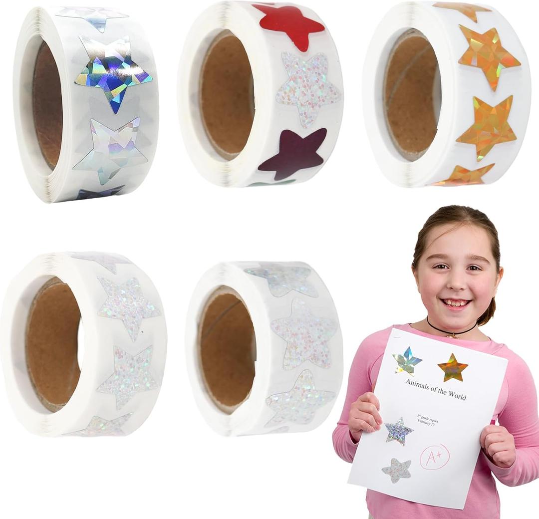 2500PCS Gold Star Stickers, Self-Adhesive Silver Laser Star Stickers, Suitable for Behavior Charts, Student Planners, School Classroom Student Teacher Supplies, Suitable for DIY Crafts