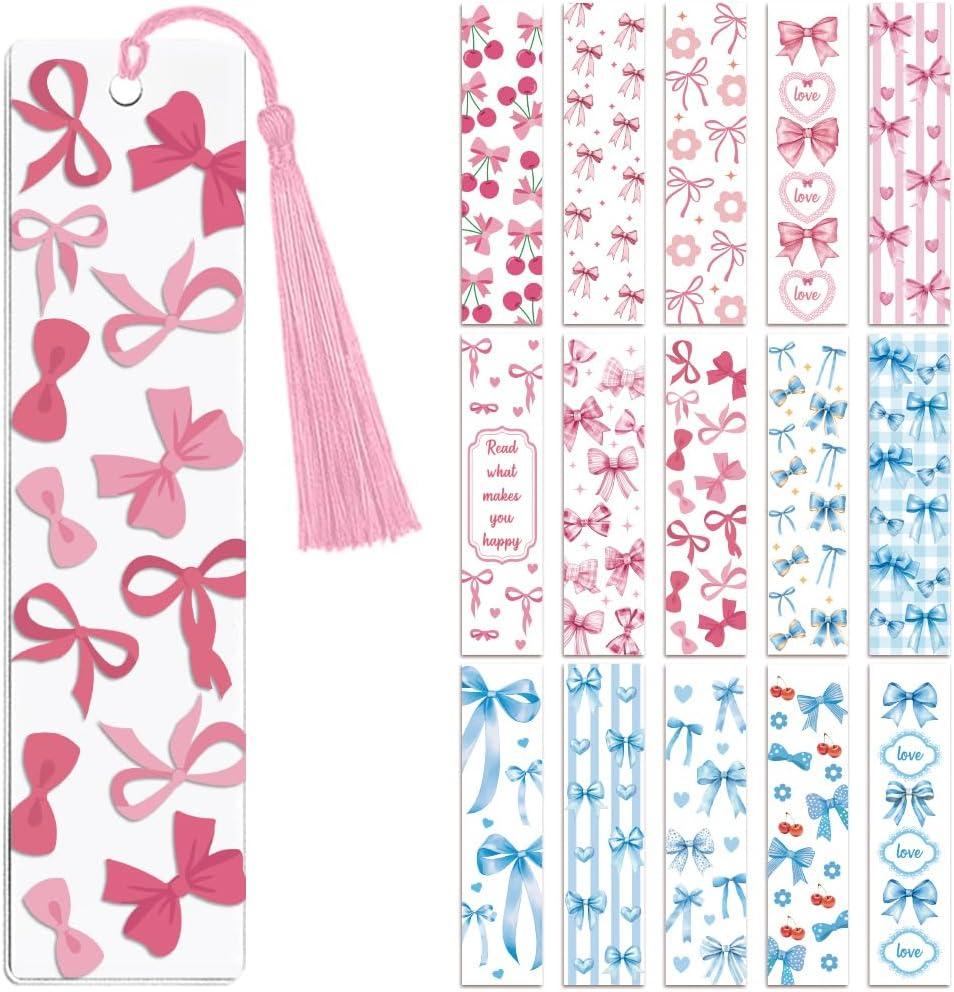 Peacoblue 30pcs UV DTF Bookmarks Transfer Stickers Wraps Bows for Women Men Reading, Waterproof Bookmarkers Decal(No Blank Bookmarks) for Acrylic Plastic Metal Blank Bookmark