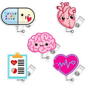 5 Pcs Funny Badge Reel Retractable Name Tag ID Clip Holder Nursing Student RN Pediatric Teacher Funny Office Work Accessories 12