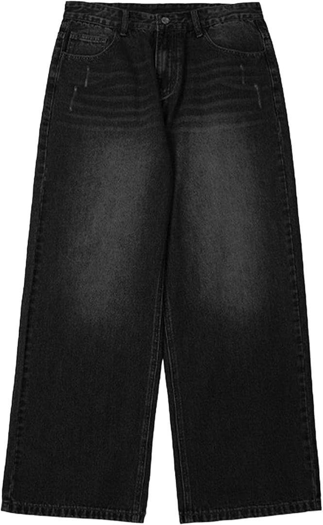 Mens Loose Fit Hip Hop Jeans Straight Retro Relaxed Fit Denim Pants Classic Vintage Plain Washed Baggy Jean (XL, 43 Inchs Length)