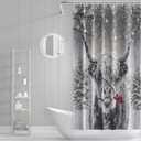 Highland Cow Shower Curtain Winter Rustic Bull Portrait Snowflake Christmas Trees Gray Shower Curtains for Bathroom 72 x72 Inch Xmas Berry Western Country Cattle Restroom Set with 12 Hooks