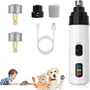 Nail Grinder for Dogs Rechargeable USB Charging Pet Nail Grinder for Dogs and Cats N-ail Trimmer with LED Light & 3 Speeds(1+2*Replacement Head)