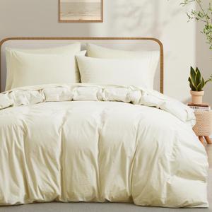 Cream White Cotton Duvet Cover King Size, Linen-Like Natural Bedding Set with Zipper Closure (No Comforter), King Size, Duvet Cover (104"x90") x 1, Pillowshams(20"x36") x 2