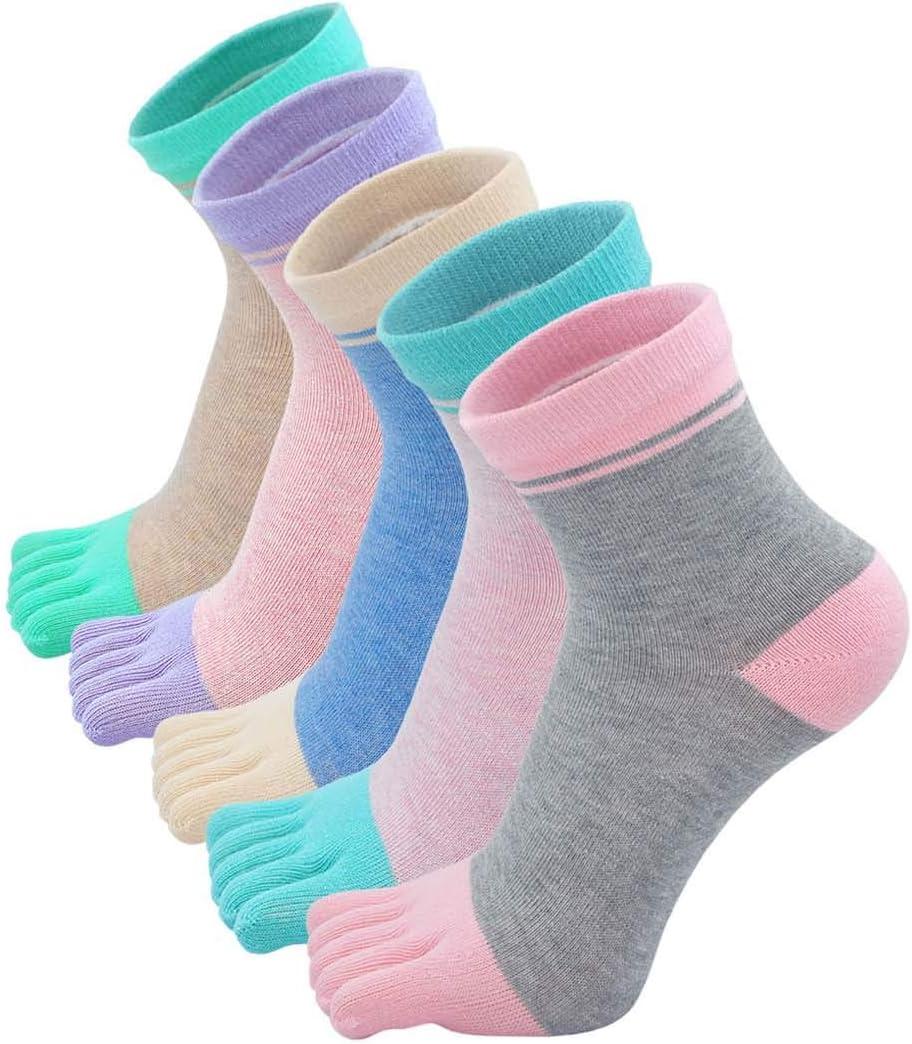 Hellomamma Women's Toe Sock Cute Cat Dog Ankle Sock Cotton Athletic Running Five Finger Socks for Girls (5-12, Multicolor-18)