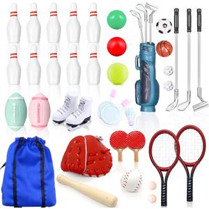 38 Pcs Miniature Sports Set Mini Golf Baseball Tennis Bowling Tiny Golf Ball Clubs Ball Bats RacketPong Table Tennis Mini House Decoration Accessories
