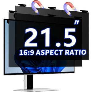 [2 Pack 21.5 Inch Magnetic Hanging Computer Privacy Screen for 16:9 Widescreen Monitor, Eye Protection Anti Glare Blue Light Filter, Removable Reusable 21.5in Anti Spy Security Protector Film