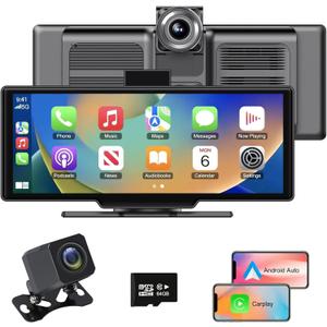 Wireless Apple Carplay Screen, 10.26inch Android Auto Screen Dash Cam Car Stereo, Apple CarPlay Screen with Backup Camera, Bluetooth GPS Navigator for Car and Touch Screen