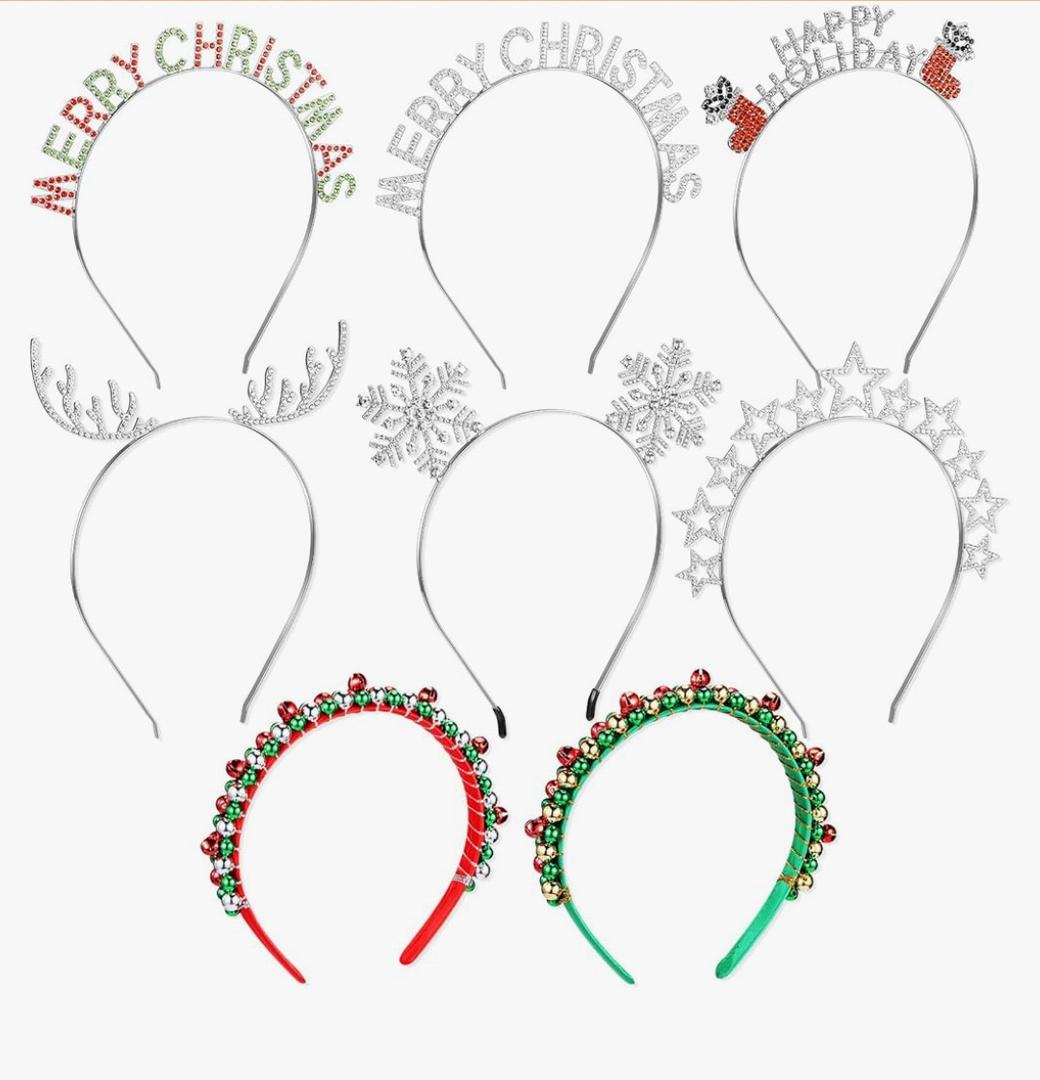 Ceenna 6 Pcs Christmas Headbands for Women Xmas Bell Hairband Rhinestone Reindeer Antler Snowflake Headband for Cosplay