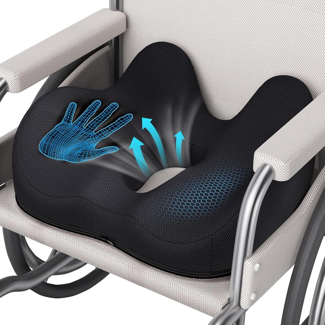 Benazcap Wheelchair Cushions Seat Cushion for Tailbone Pain Relief/Hemorrhoid - Hip Shaped Memory Foam Office Chair Cushions to Unleash Supreme Comfort in Office, Home, and Car Seating-Black