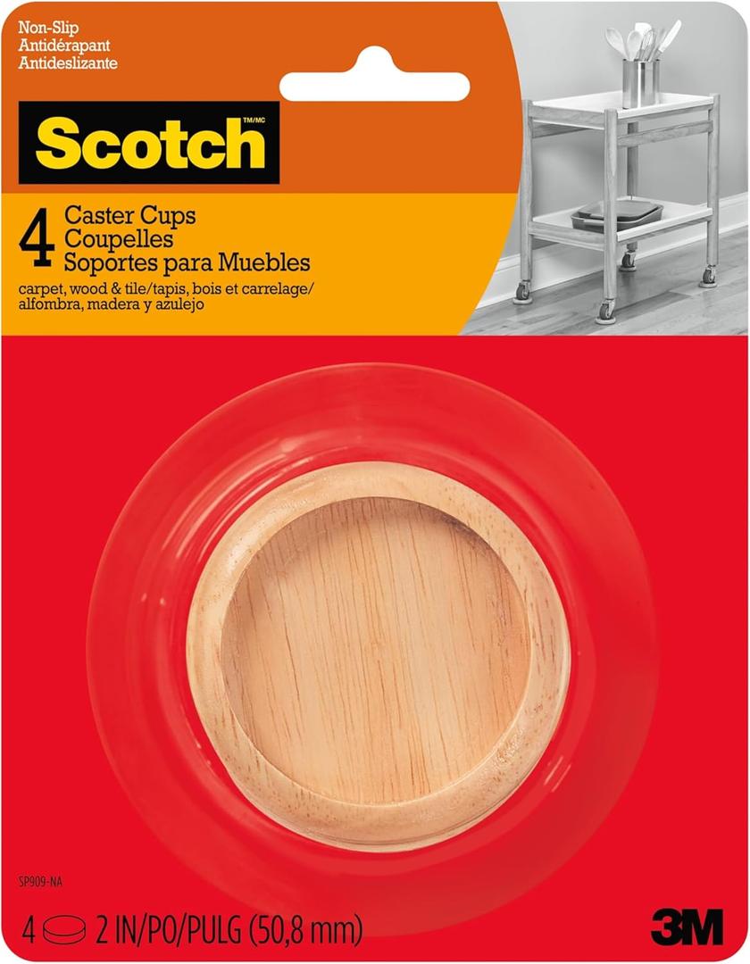 Scotch Caster Cups SP909-NA, Round Oak Wood 2-in 4/pk, 6 Packs per Inner