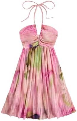 SOLY HUX Women's Tie Dye Cami Dress Halter Backless Sleeveless A Line Short Summer Dresses Sundress Size L