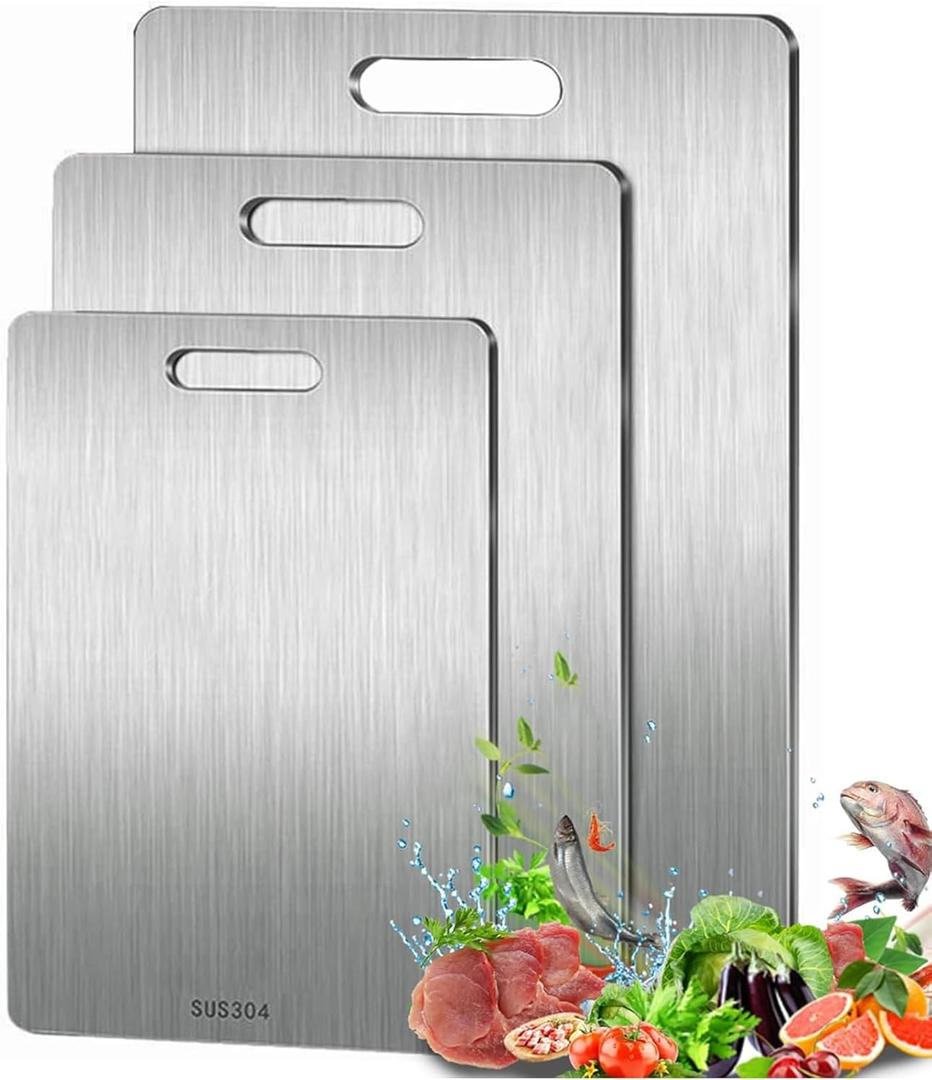 3PCS Titanium Cutting Board,Countertop Non Slip Stainless Non Stick Chopping Board,Double Sided Food Grade,Titanium Cutting Mat Chopping Boards for Meat,Vegetables