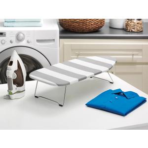 Whitmor Foldable Tabletop Ironing Board with Removable Scorch-Resistant Cover, Metal Mesh Frame, Retractable Hook & Non-Slip Feet, Portable & Easy Storage, for Home, Dorm & Travel, Grey/White Striped