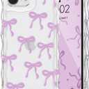 QLTYPRI Bow Case for iPhone 16e, Cute Ribbon Bows Wavy Curly Frame Clear Phone Case for Girls Women, Aesthetic Bowknot Transparent Soft Silicone TPU Bumper Shockproof Protective Cover - Purple