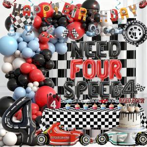 Race Car 4th Birthday Party Balloons Backdrop Need Four Speed Birthday Decorations Supplies Racing Car 4th Birthday Decoration Boys