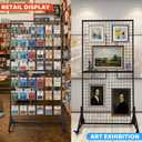 2 Packs 3' x 6' Grid Wall Panels Display Stand with Wheels, Heavy Duty Wire Grid Wall Rack for Retail, Craft Fairs & Art Shows, Mobile Floor Standing Fixture with 20 Hooks, Black