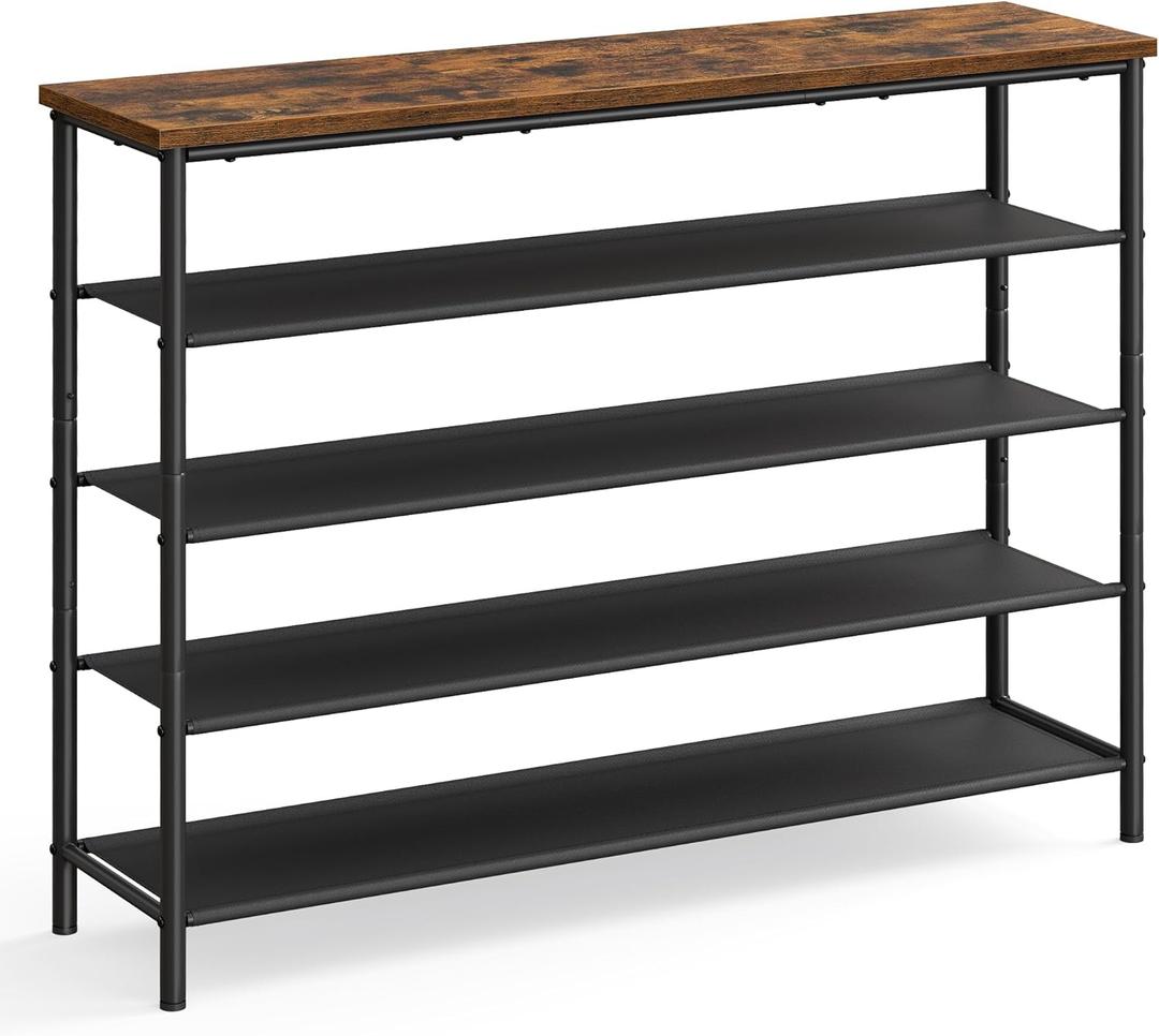 VASAGLE Shoe Rack, 5-Tier Shoe Storage Organizer for Entryway and Closet, Holds 20-24 Pairs of Shoes, 4 Fabric Shelves, Steel Frame, Industrial, Rustic Brown and Black ULBS136B01