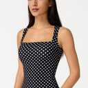 QINSEN Women's Double Layer Tank Tops Square Neck Sleeveless Basic Tight T Shirts, Black Polka Dots (S)
