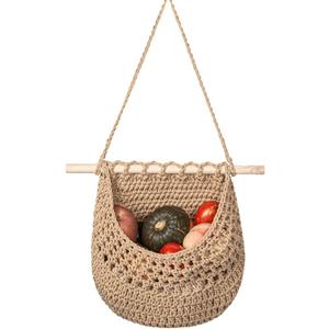 Hanging Fruit Basket Handmade Boho Cotton Rope Wall Hanging Basket Over Door Storage Woven Baskets for Kitchen and Bedroom to Store Any Small Stuffe (1, Jute)