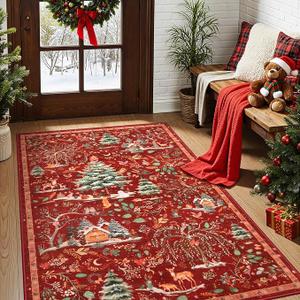 Lahome Christmas Runner Rug 2x6, Non Slip Washable Hallway Carpet Runner Soft Xmas Kitchen Rug Winter Reindeer Indoor Throw Rug for Entryway Bathroom Holiday Decor, Red