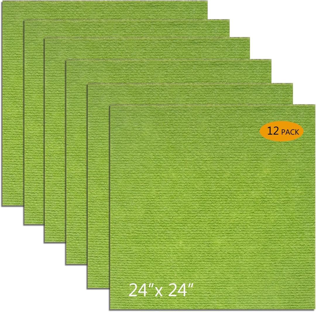 Carpet Tiles Peel and Stick 24x 24 Carpet Squares 12Pcs Non-Slip Self Adhesive Floor Tile DIY Reusable Waterproof Carpet for Gym Garage Tiles Green